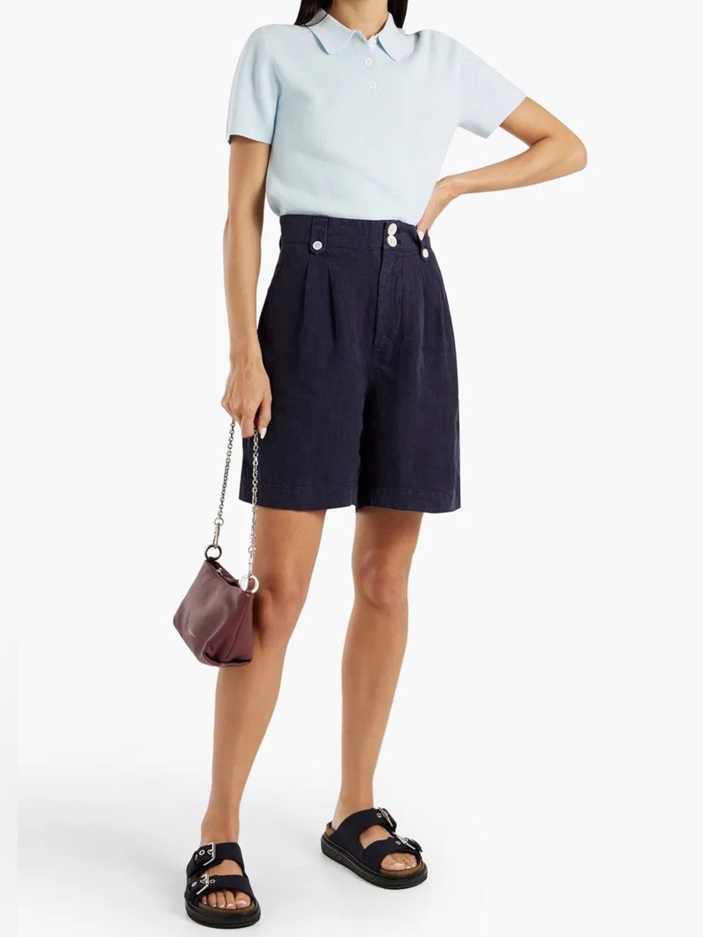ALEX MILL Drill Pleated Linen Shorts – Navy Blue